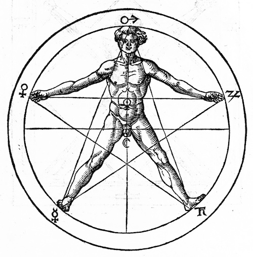 Abbildung eines menschlichen Körpers in einem Pentagramm - ewigeweisheit.de